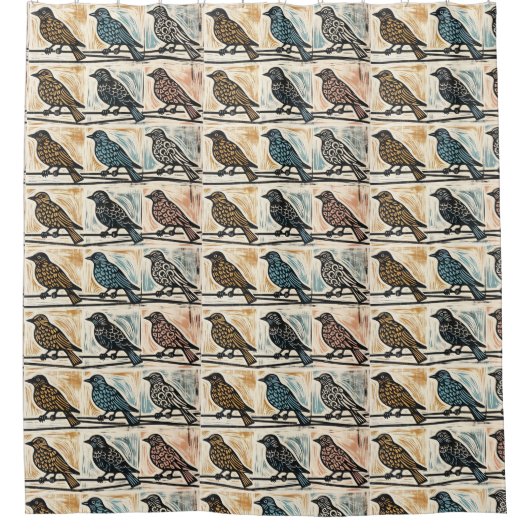 針金の上の鳥 シャワーカーテン (正面)