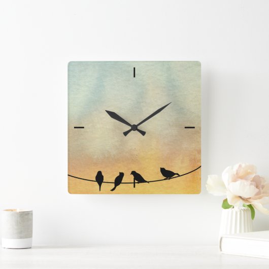 針金の上の鳥 スクエア壁時計 (ホーム)
