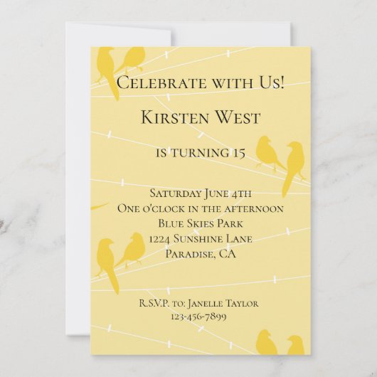 針金の上の黄色い鳥 招待状 (裏面)