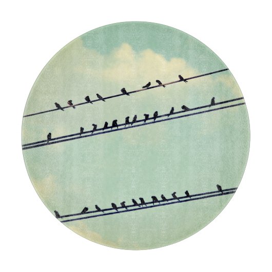 針金上の鳥、ヴィンテージ青空。 カッティングボード (正面)