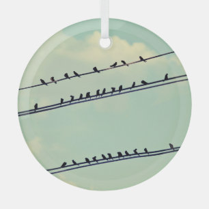 針金上の鳥、ヴィンテージ青空。 ガラスオーナメント