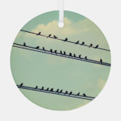 針金上の鳥、ヴィンテージ青空。 ガラスオーナメント (裏面)