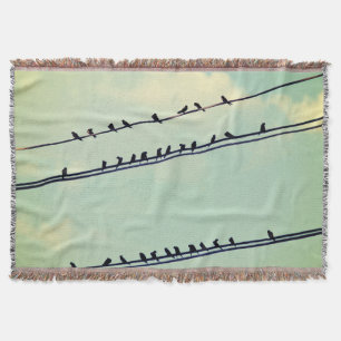 針金上の鳥、ヴィンテージ青空。 スローブランケット