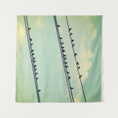 針金上の鳥、ヴィンテージ青空。 タペストリー (正面(横))