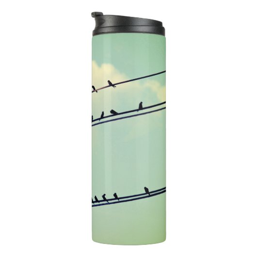 針金上の鳥、ヴィンテージ青空。 タンブラー (回転右)