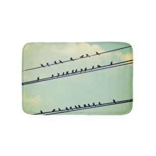 針金上の鳥、ヴィンテージ青空。 バスマット