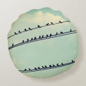 針金上の鳥、ヴィンテージ青空。 ラウンドクッション (裏面)
