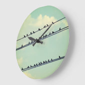針金上の鳥、ヴィンテージ青空。 ラージ壁時計 (傾斜)