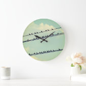 針金上の鳥、ヴィンテージ青空。 ラージ壁時計 (ホーム)