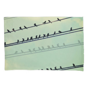 針金上の鳥、ヴィンテージ青空。 枕カバー
