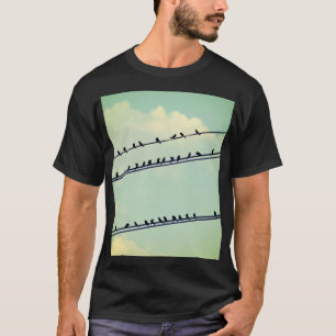 針金上の鳥、ヴィンテージ青空。 Tシャツ