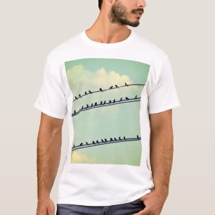 針金上の鳥、ヴィンテージ青空。 Tシャツ