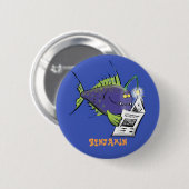 釣りおもしろいの魚の漫画ボタン 缶バッジ (正面&裏面)