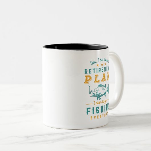 釣りおもしろい人退職した退職計画行魚釣り ツートーンマグカップ (正面右)