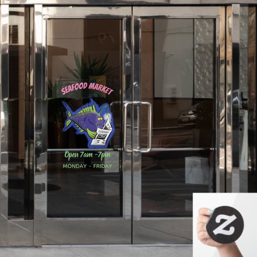 釣りおもしろい魚の漫画 ウィンドウサイン (オフィスドア)