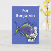 釣りおもしろい魚の漫画 カード (黄色い花)