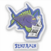 釣りおもしろい魚の漫画 シール (正面)