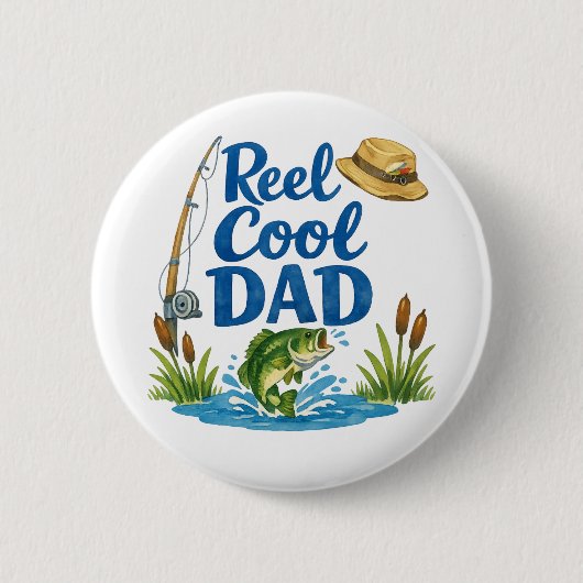 釣りが好きな父のための「Reel Cool Dad」ワイシャツ 水彩アート 缶バッジ (正面)
