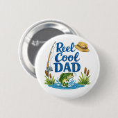 釣りが好きな父のための「Reel Cool Dad」ワイシャツ 水彩アート 缶バッジ (正面&裏面)