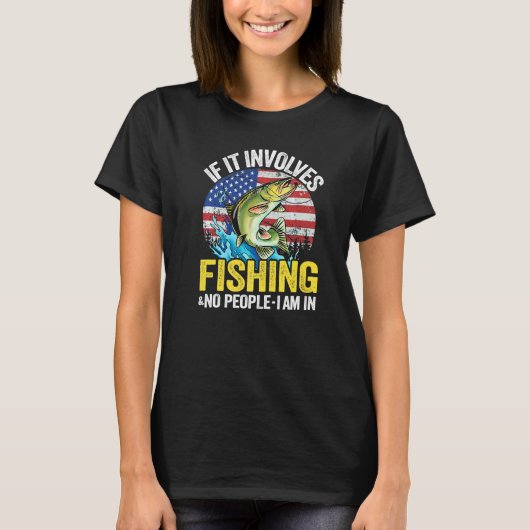 釣りが絡み 人が映ってなければアメリカ国旗の中にいます Tシャツ (正面)