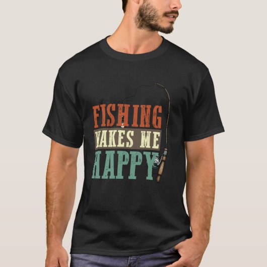 釣りで幸せな釣り人フライフィッシング デザイン Tシャツ (正面)
