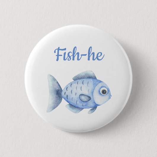 釣りで性別発表 - 男の子チームの魚だよ 缶バッジ (正面)