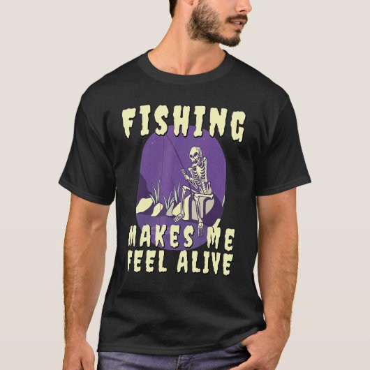 釣りで生きてる気がする 釣りのスケルトン Tシャツ (正面)
