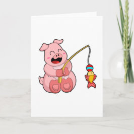 釣りで魚と一緒にいる豚 カード