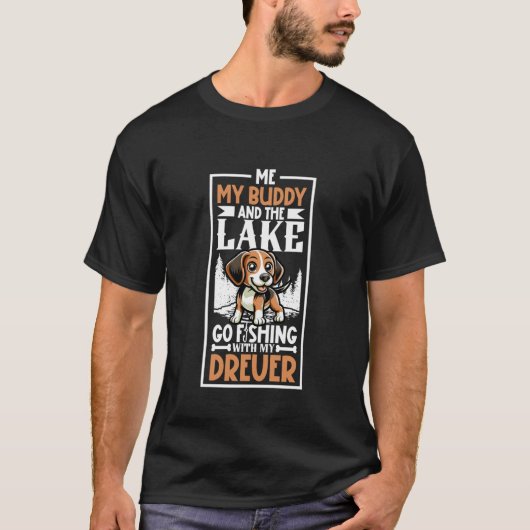 釣りとスウェーデン・ダックスブラッケ Tシャツ (正面)