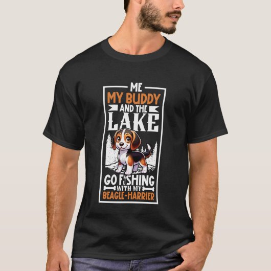 釣りとビーグル・ハリアー Tシャツ (正面)