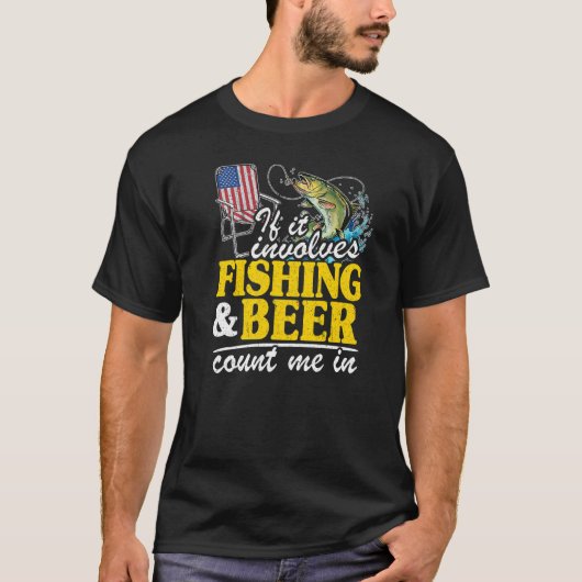 釣りとビールが絡むなら私もカウントして アメリカ国旗 Tシャツ (正面)