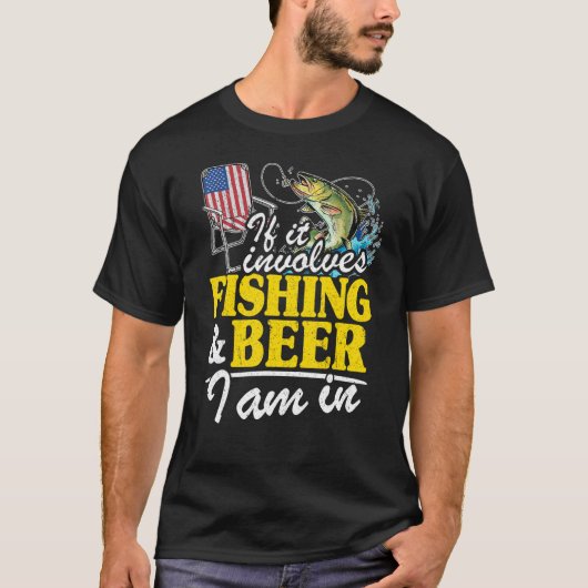 釣りとビールに関係するなら何でもやります アメリカ国旗 Tシャツ (正面)