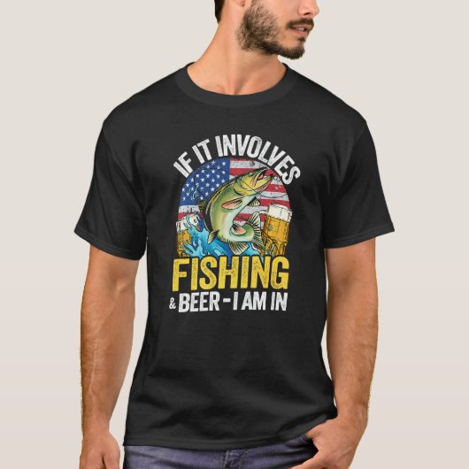 釣りとビールに関係する事なら何でもやります アメリカ フラグ Tシャツ (正面)