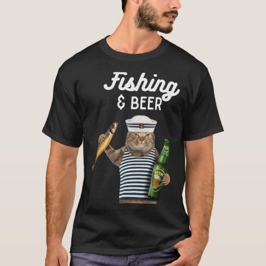 釣りとビールの猫 Tシャツ (正面)