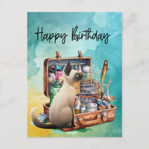 釣りと猫が大好きな人の誕生日 ポストカード