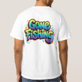 釣りに行くぞ!虹色の面白いキャラクターギフト 釣り好きへのプレゼントに Tシャツ (裏面)