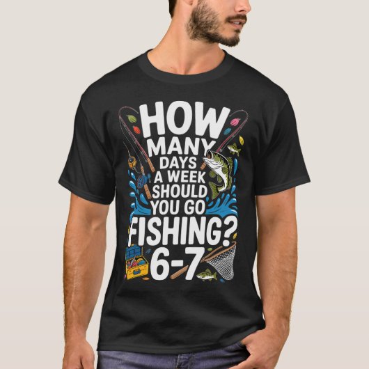 釣りに行くべき日数は?~シリアスな釣り人向け Tシャツ (正面)