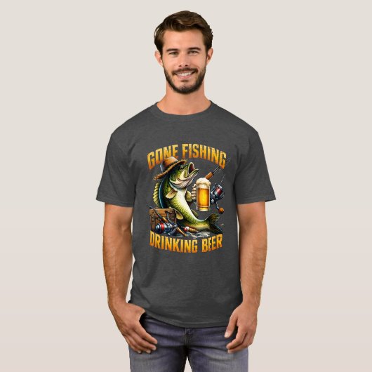 釣りに行く ビールを飲む Tシャツ (正面フル)