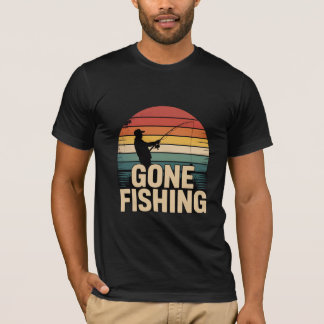 釣りに行こう レトロな夕焼け メンズ Tシャツ