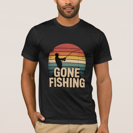 釣りに行こう レトロな夕焼け メンズ Tシャツ (正面)