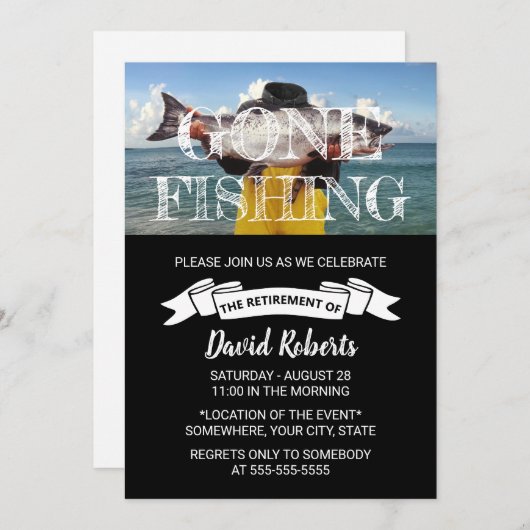 釣りに行こう!夏のビーチでの退職パーティー 招待状 (正面/裏面)