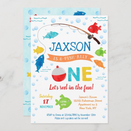 釣りのお魚の1歳の誕生日招待状 招待状 (正面/裏面)