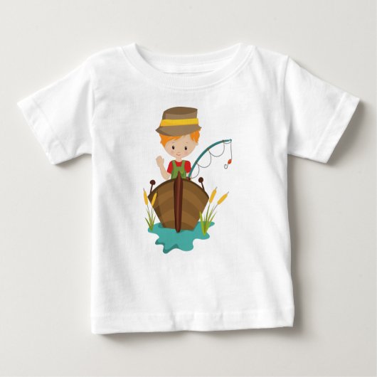 釣りの少年、漁師、釣り竿、オレンジ色の髪 ベビーTシャツ (正面)