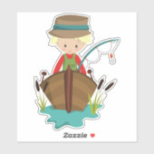 釣りの少年、漁師、釣り竿、金髪 シール (シート)