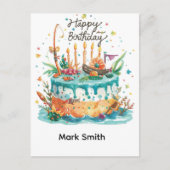 釣りの誕生日をテーマにした楽しいアクティビティに夢中  ポストカード (正面)