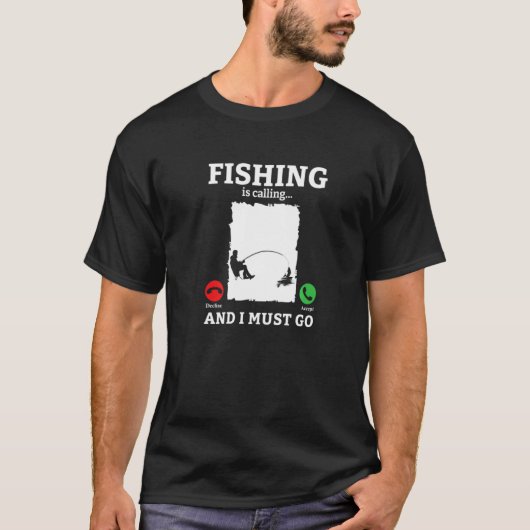 釣りの誘惑に負けて行ってしまう釣り人 Tシャツ (正面)