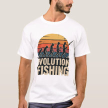 釣りの進化 - レトロな漁師の夕焼けTシャツ