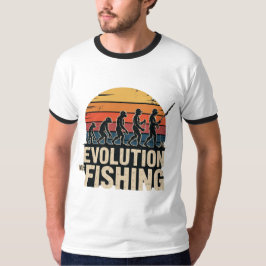 釣りの進化 - レトロ漁師の夕焼けTシャツ Tシャツ
