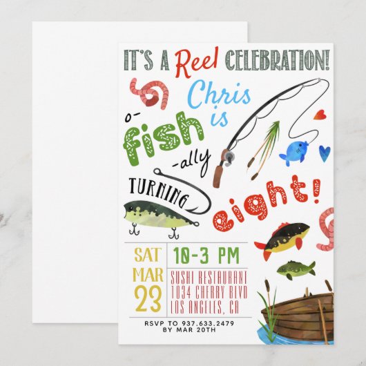 釣りの8歳誕生日 招待状 (正面/裏面)