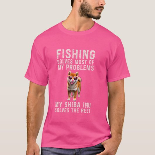 釣りはほとんどの問題を解決する 柴犬 Tシャツ (正面)